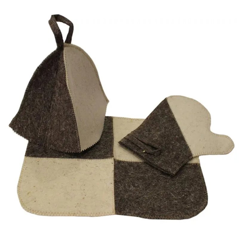 Набор для сауны Proffi, шапка, коврик, рукавица, двухцветный